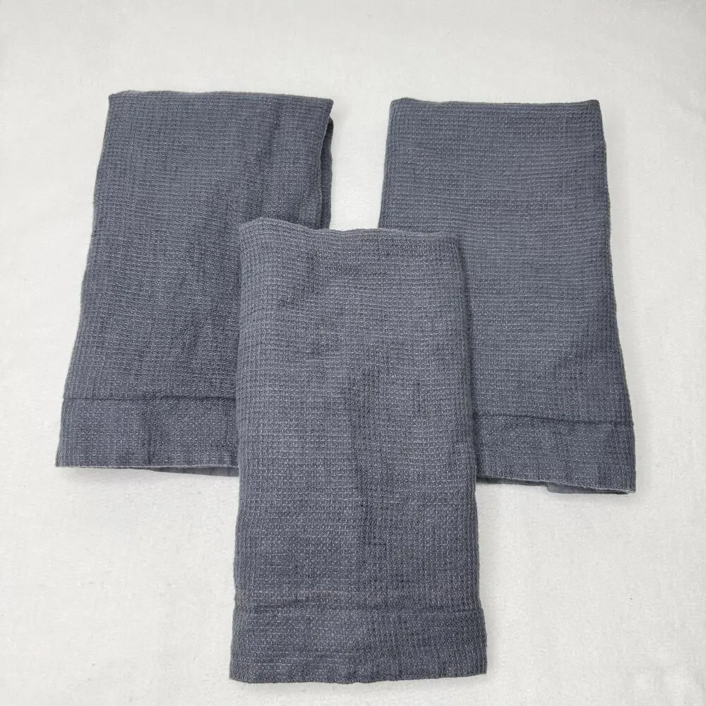 Pottery Barn Pillow Shams Set Of 3 Gray Cotton Linen Waffle Large Covers